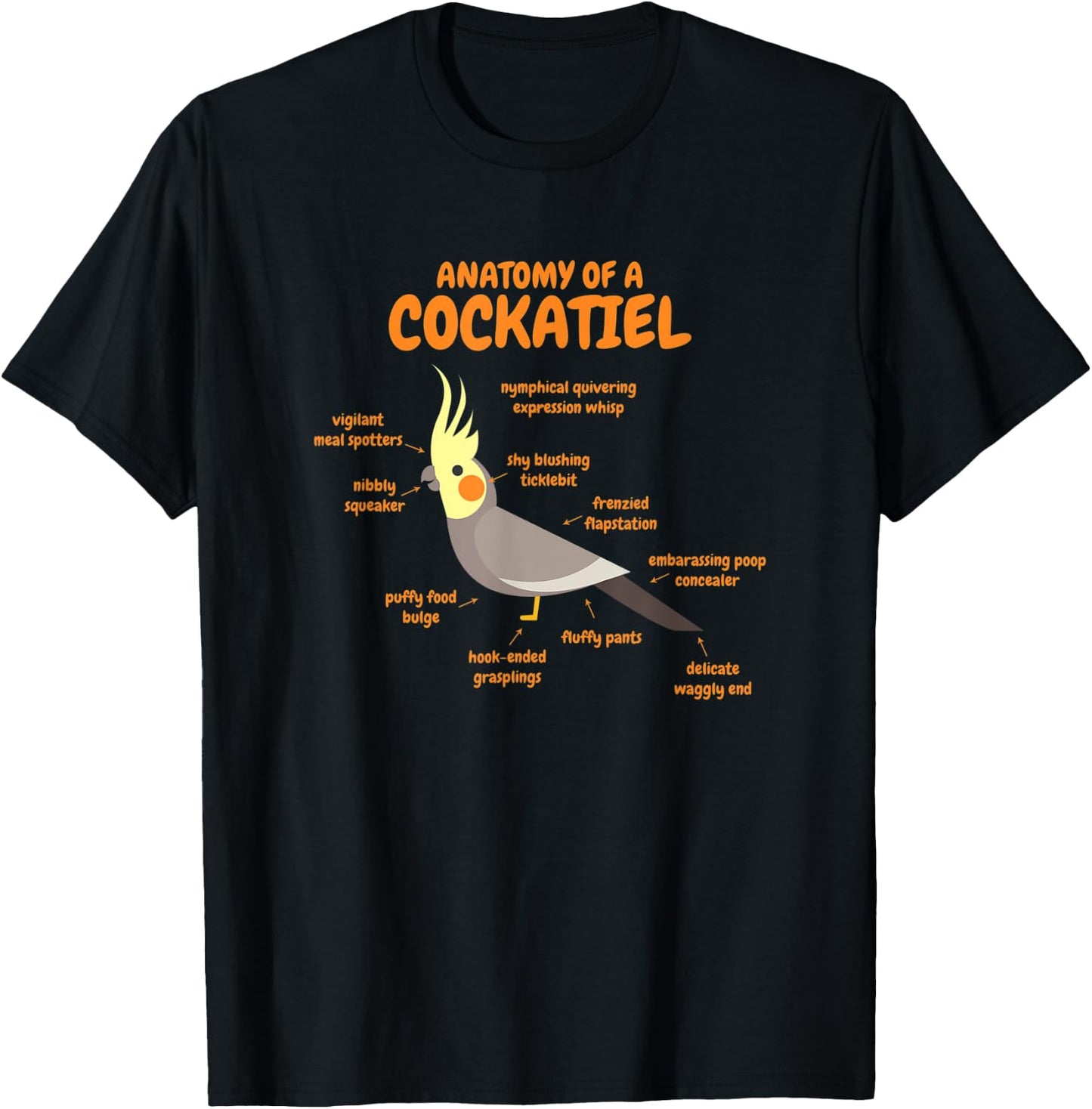 Anatomy Of A Cockatiel - Cute Funny Bird Animal T-Shirt - T-Shirt | Black
