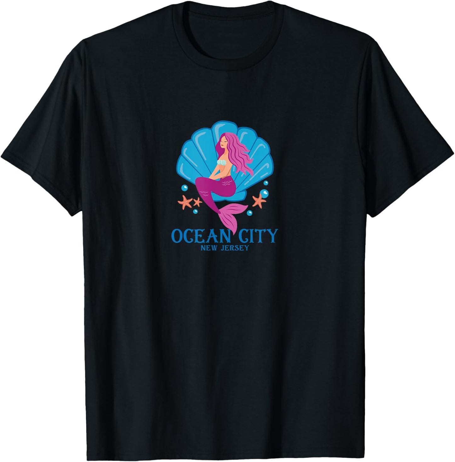 Ocean City New Jersey NJ Mermaid & Sea Shell T-Shirt - T-Shirt | Black