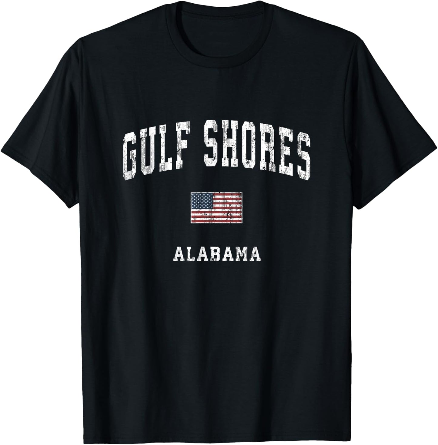 Gulf Shores Alabama AL Vintage American Flag Sports Design T-Shirt - T-Shirt | Black