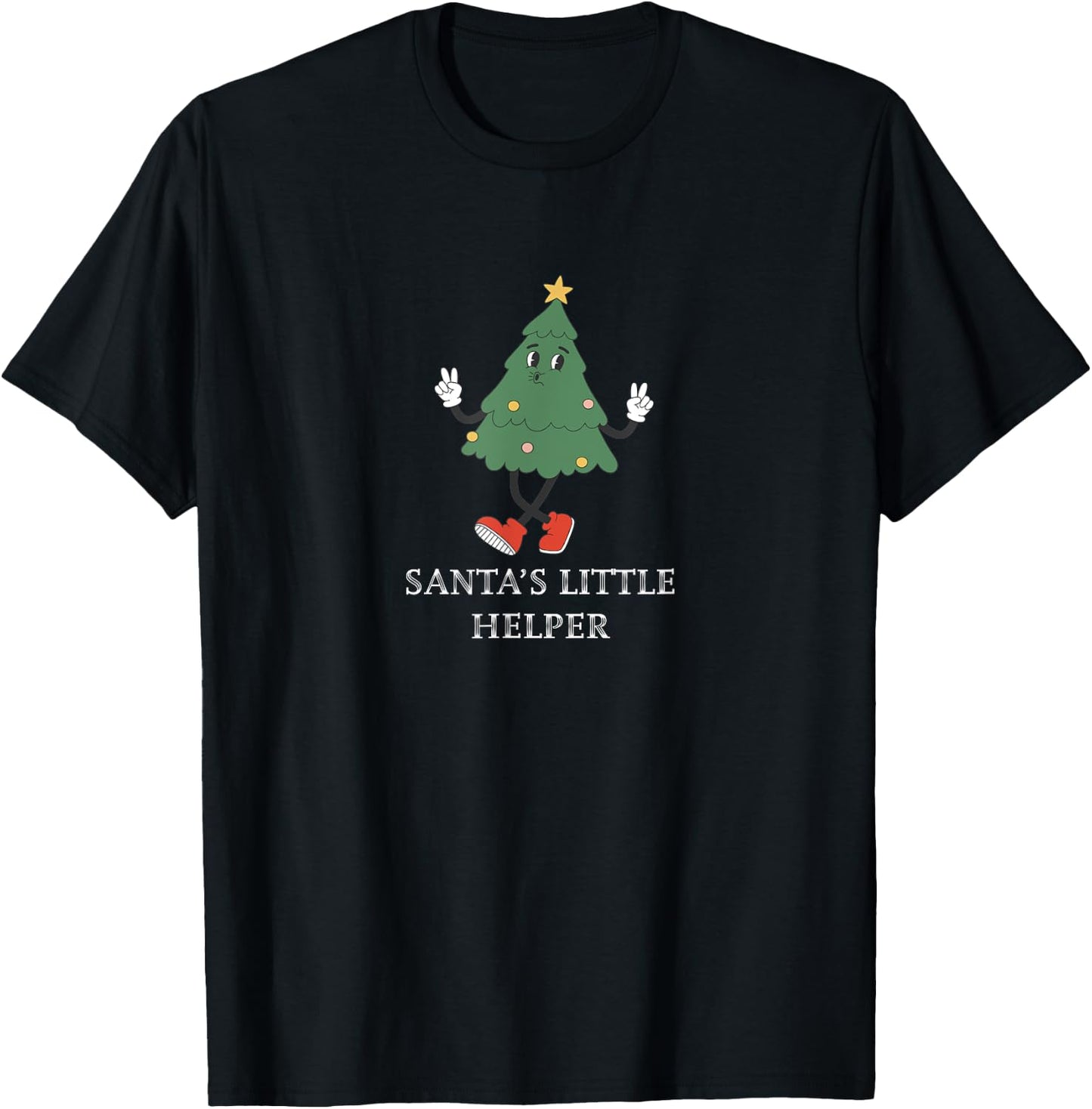 Santa's Little Helper Christmas Tree Character T-Shirt - T-Shirt | Black