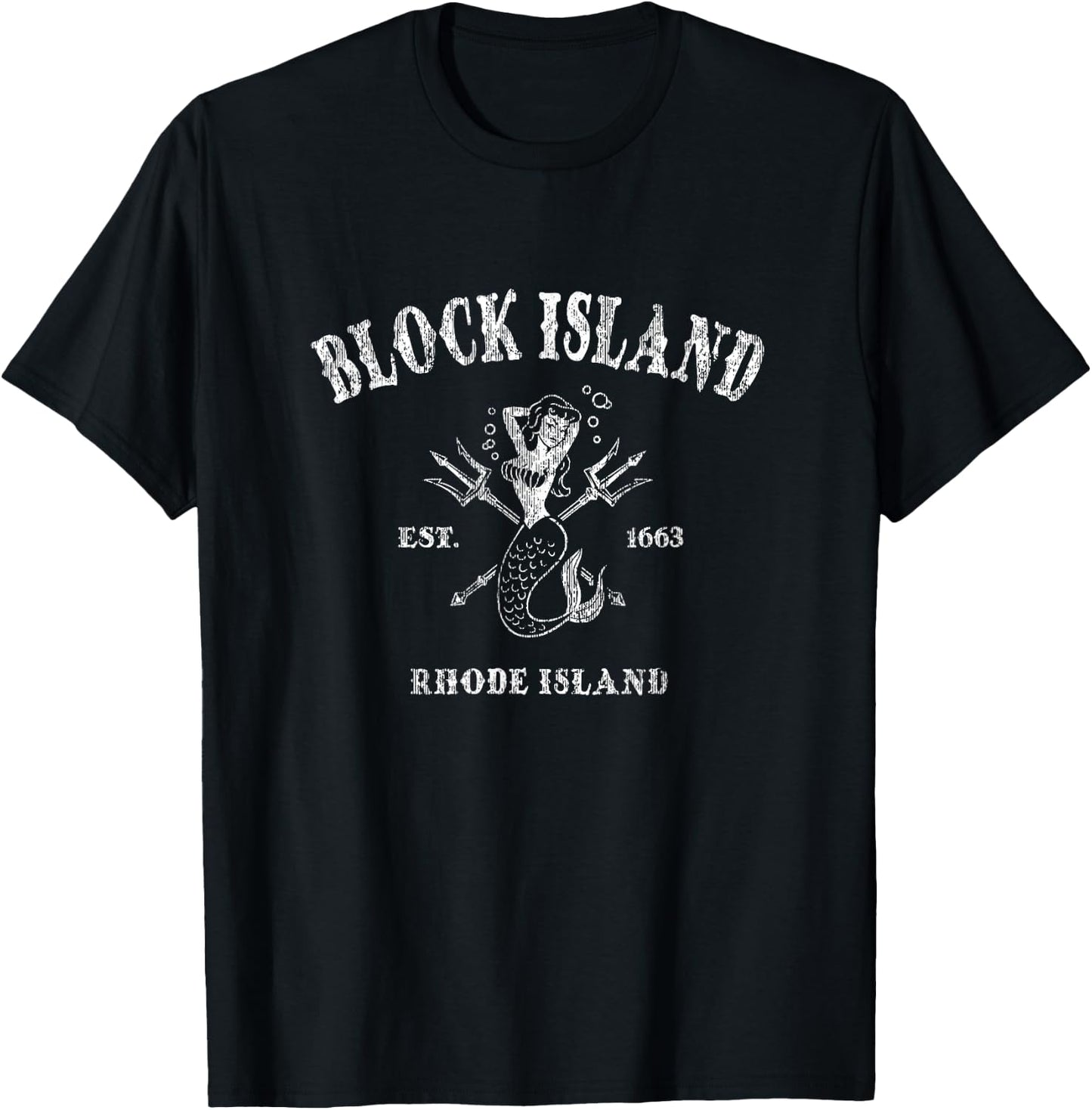 Block Island RI Vintage Mermaid Nautical T-Shirt - T-Shirt | Black