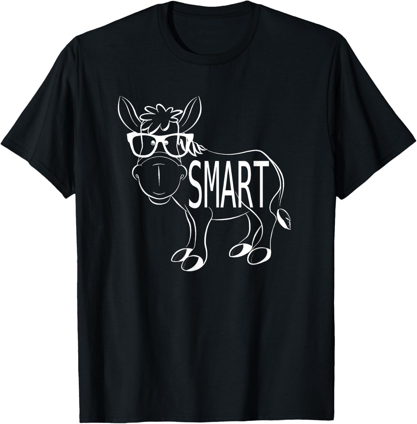 Funny Cute Sarcastic Smart Ass Donkey w Glasses Humorous T-Shirt - T-Shirt | Black