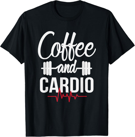 Coffee and Cardio Lover Workout Enthusiast Christmas Gift T-Shirt - T-Shirt | Black