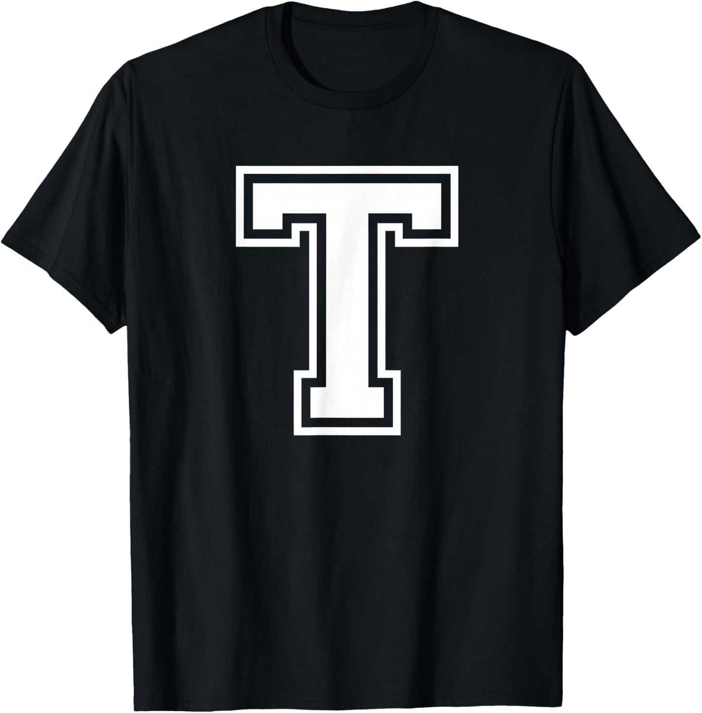 Letter T Name Initial Varsity Alphabet Monogram T-Shirt - T-Shirt | Black