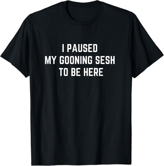 Funny Goon Meme I Paused My Gooning Sesh to Be Here T-Shirt - T-Shirt | Black