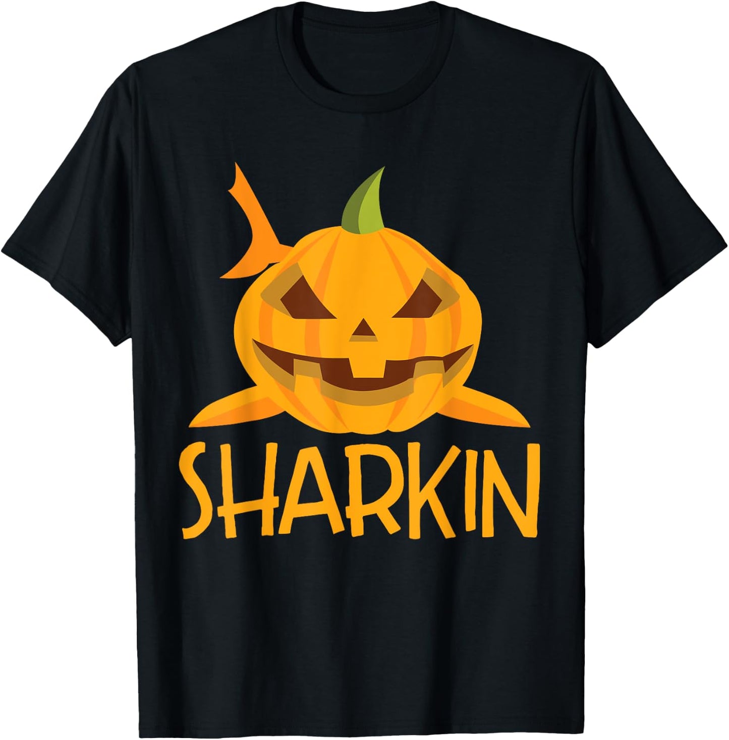 Halloween Shark Sharkin Pumpkin Costume Funny T-Shirt - T-Shirt | Black