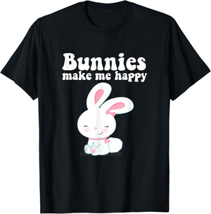 BUNNIES MAKE ME HAPPY Toddler Girl Kid Mom Cute Easter Bunny T-Shirt - T-Shirt | Black