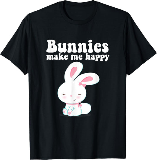 BUNNIES MAKE ME HAPPY Toddler Girl Kid Mom Cute Easter Bunny T-Shirt - T-Shirt | Black