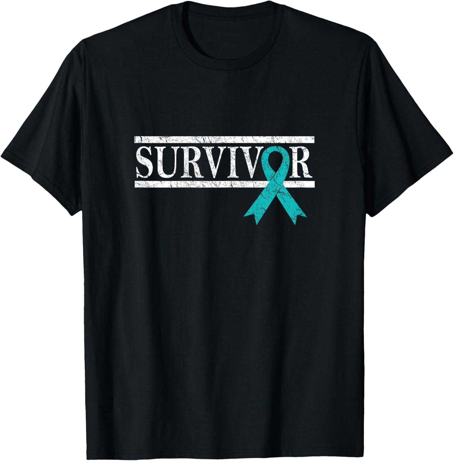 Ovarian Cancer Survivor, Teal Ribbon Ovarian Cancer T-Shirt - T-Shirt | Black