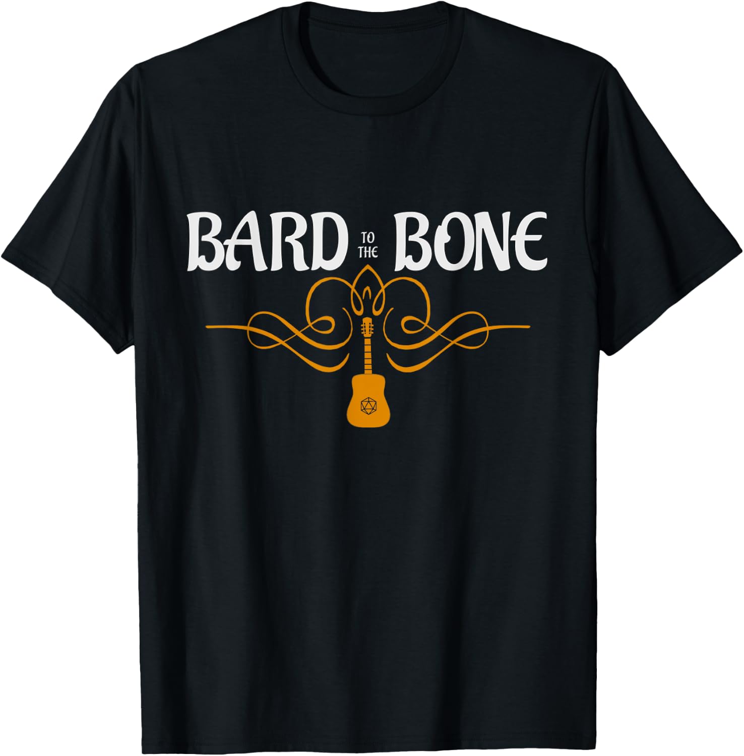 Bard To The Bone D20 funny RPG Larp Gamer Dice Guitar T-Shirt - T-Shirt | Black