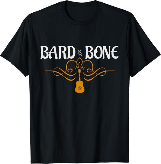 Bard To The Bone D20 funny RPG Larp Gamer Dice Guitar T-Shirt - T-Shirt | Black