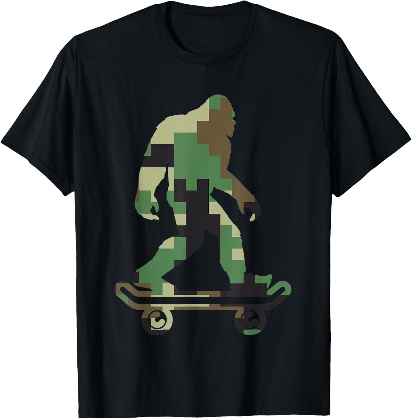 Retro Skater Hide and Seek Champion Apparel Bigfoot Camouflage Skateboarders Sasquatch Skateboarding T-Shirt - T-Shirt | Black