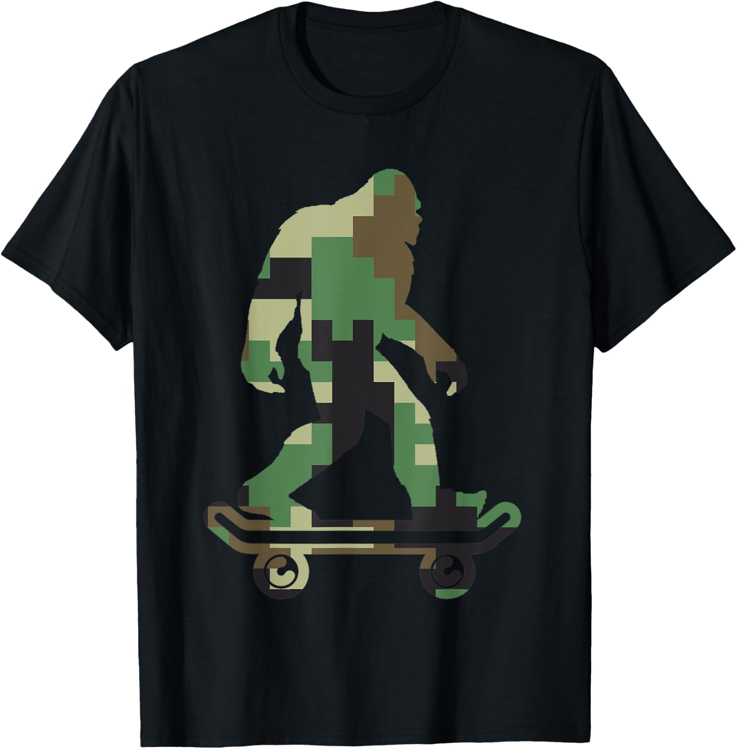 Retro Skater Hide and Seek Champion Apparel Bigfoot Camouflage Skateboarders Sasquatch Skateboarding T-Shirt - T-Shirt | Black