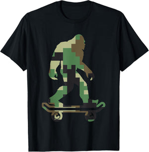 Retro Skater Hide and Seek Champion Apparel Bigfoot Camouflage Skateboarders Sasquatch Skateboarding T-Shirt - T-Shirt | Black
