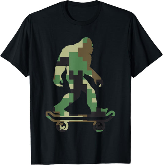Retro Skater Hide and Seek Champion Apparel Bigfoot Camouflage Skateboarders Sasquatch Skateboarding T-Shirt - T-Shirt | Black