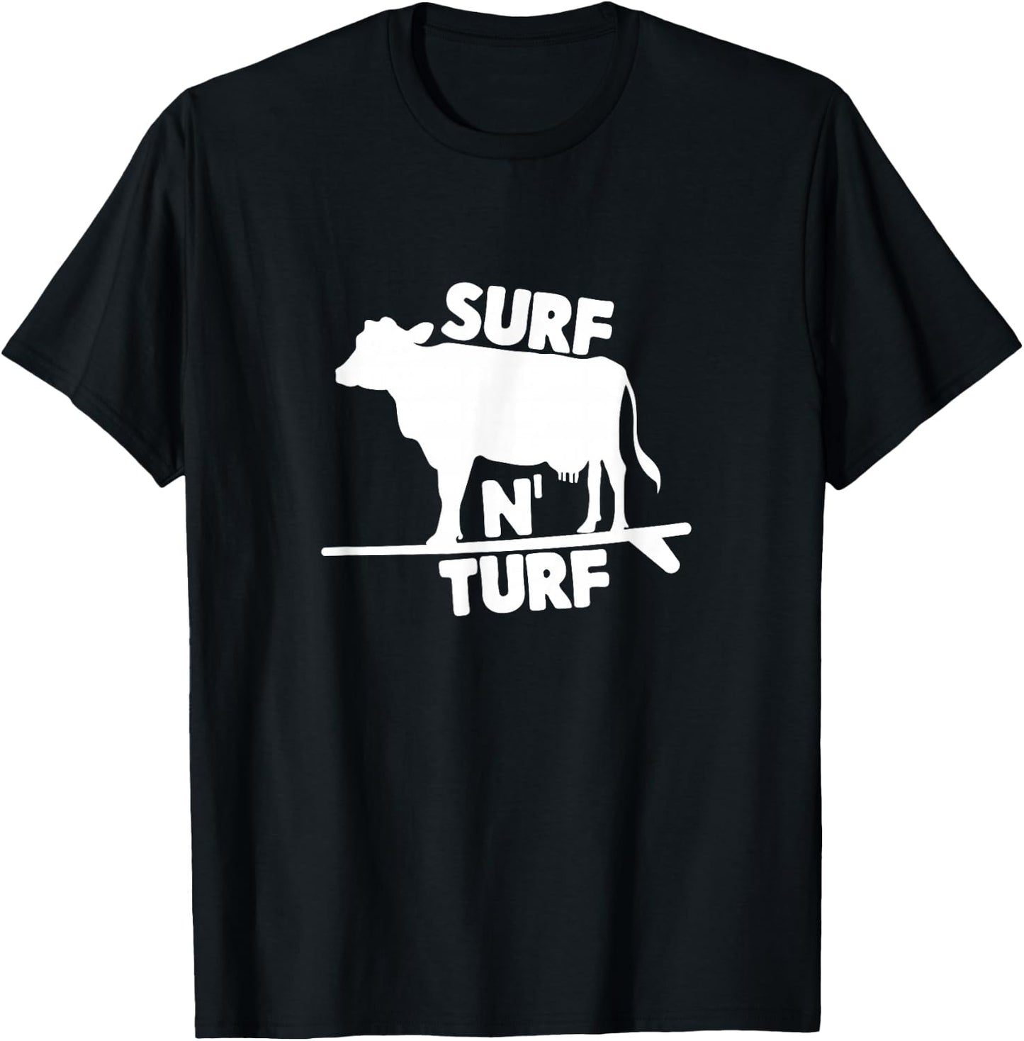 Surf N' Turf Cow Surfing T-Shirt - T-Shirt | Black