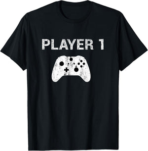 Player 1 Shirt Video Game Costume Gamer Men Women Kids T-Shirt - T-Shirt | Black