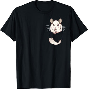 Pocket Cute White Fur Chinchilla T-Shirt - T-Shirt | Black