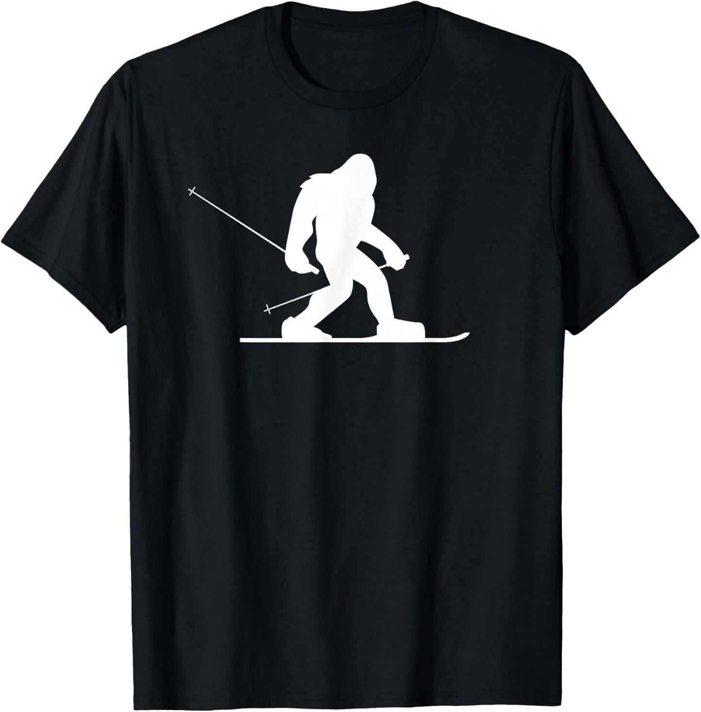 Skiing Bigfoot Shirt, Funny Cute Sasquatch Ski Winter Gift T-Shirt - T-Shirt | Black