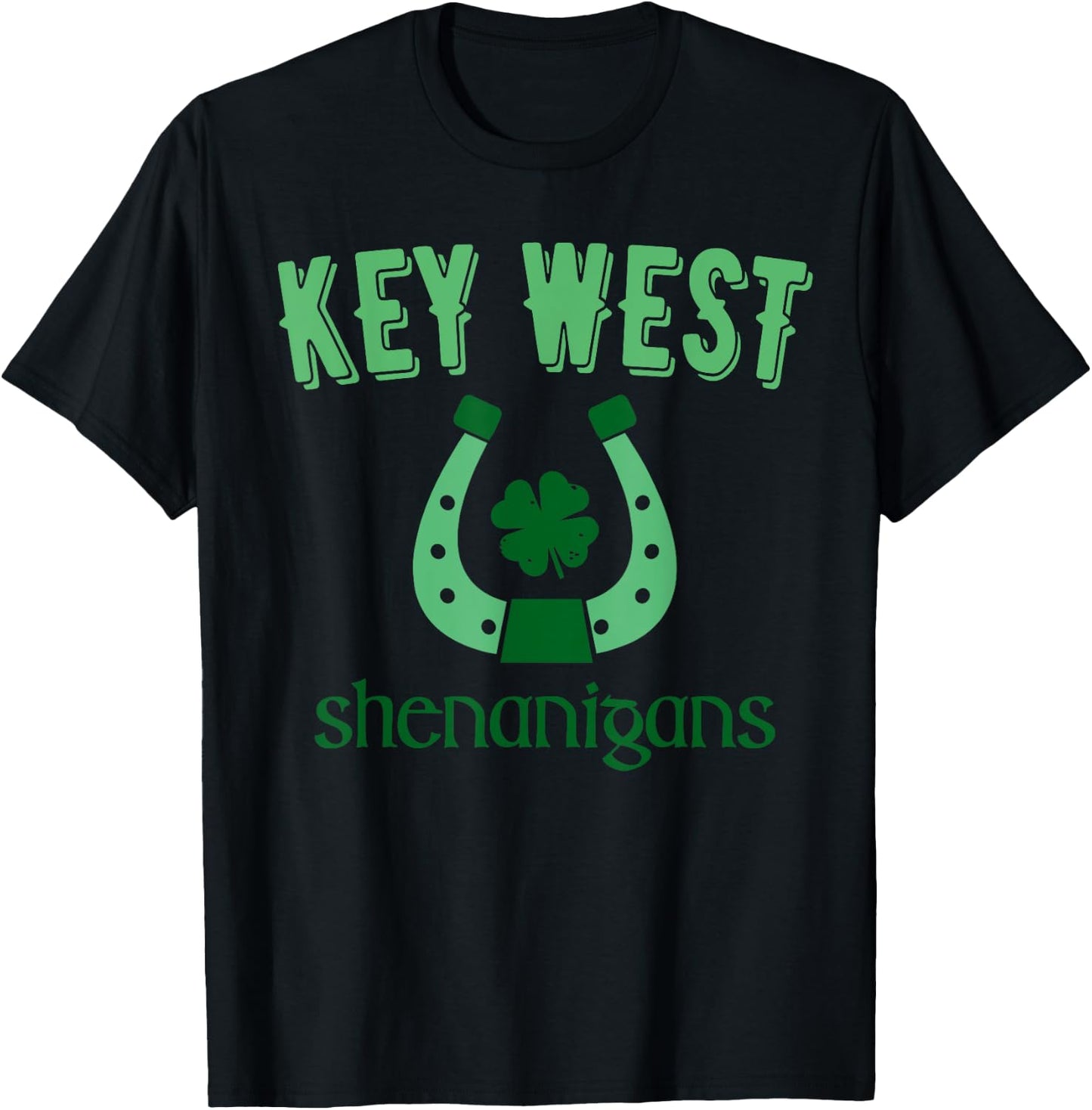 Key West Shenanigans, St Patrick's Day Horseshoe Clover T-Shirt - T-Shirt | Black