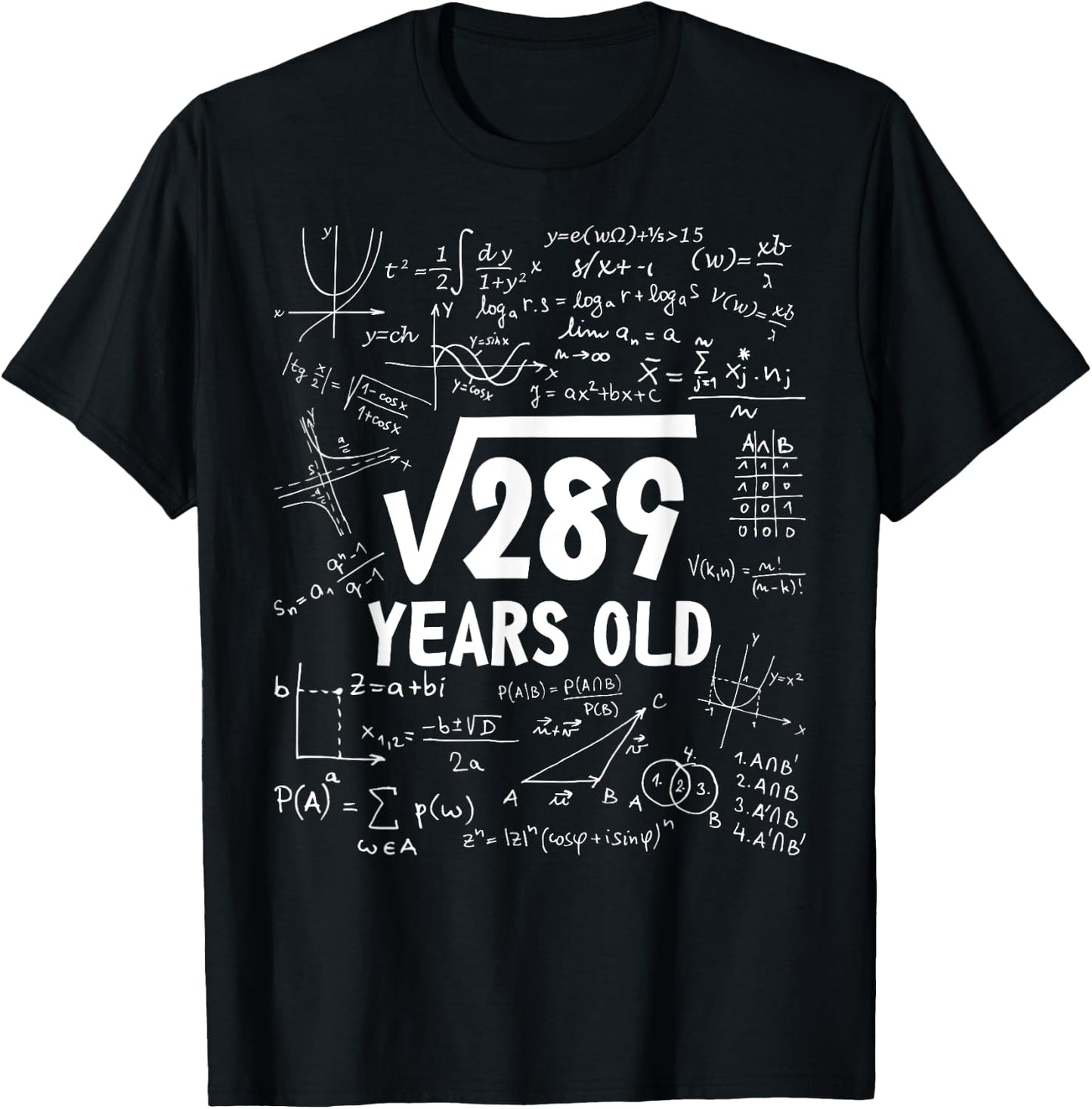 17th Birthday Square Root of 289 17 Yrs Years Old Boy Math T-Shirt - T-Shirt | Black