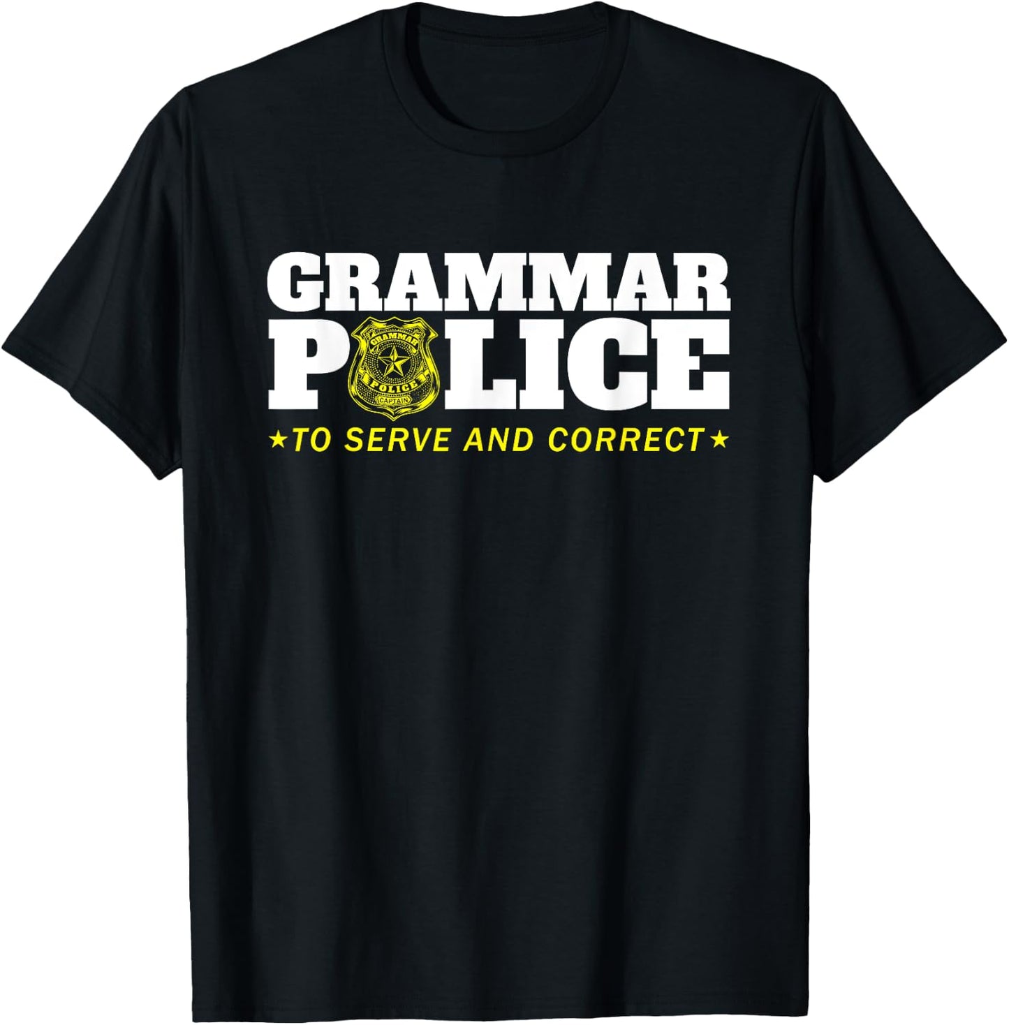 Grammar Police Officer Funny Badge Halloween Costume T-Shirt - T-Shirt | Black