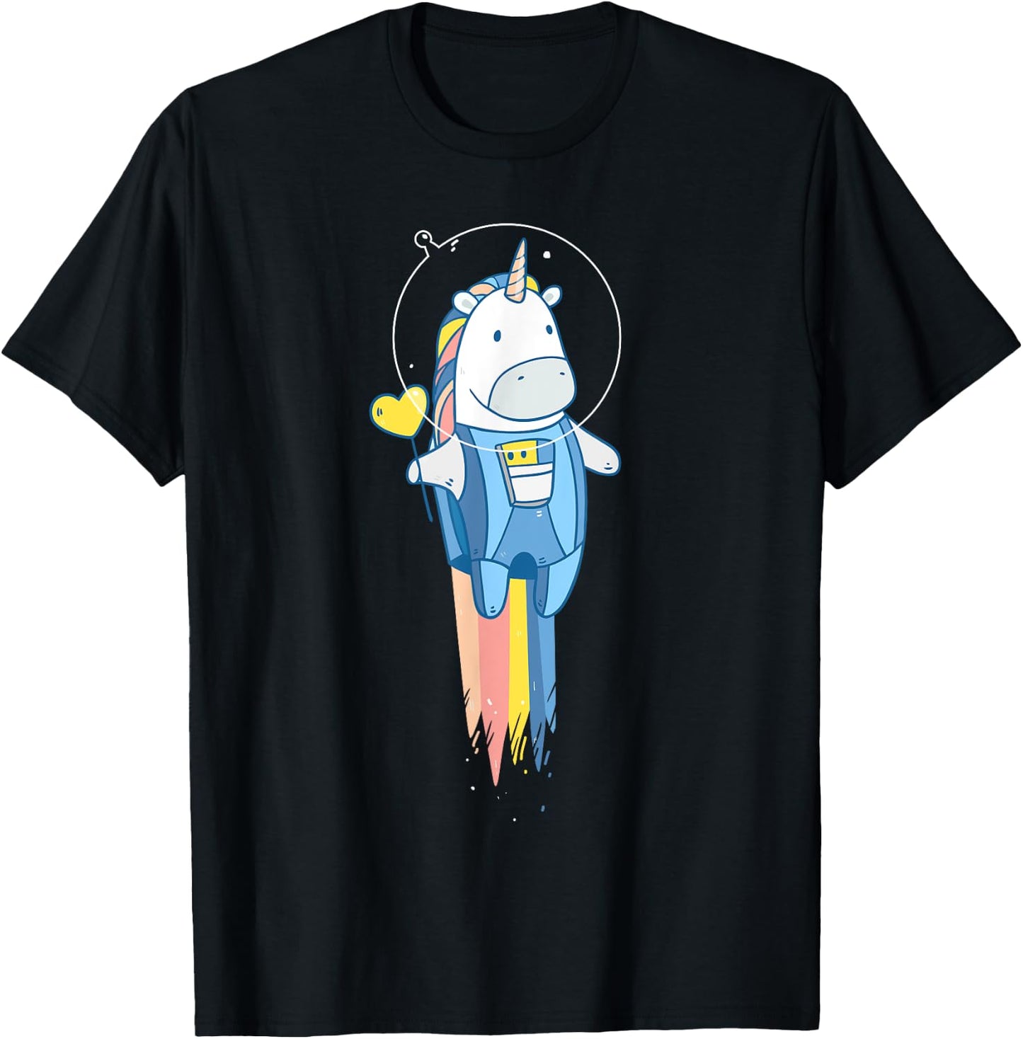 Space Unicorn - Flying Astronaut Stars and Rainbow T-Shirt - T-Shirt | Black