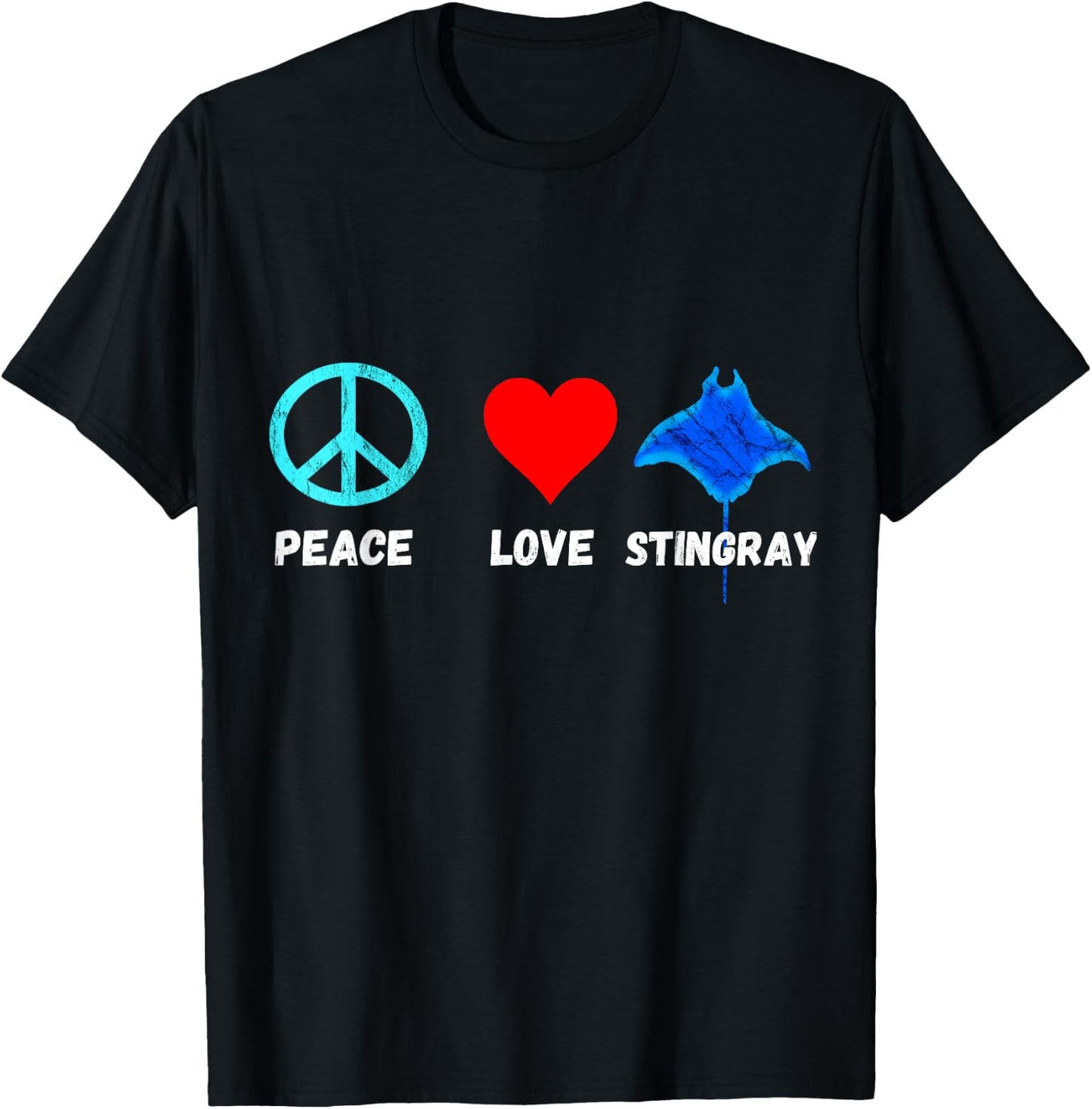 Stingray Peace Love Manta Ray Sea Life Water Animals T-Shirt - T-Shirt | Black
