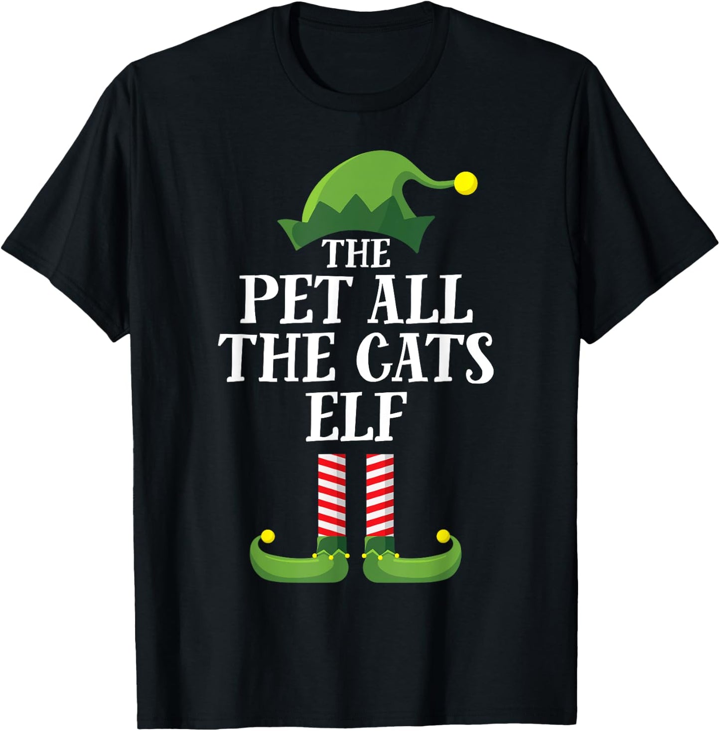 Pet All The Cats Elf Matching Family Group Christmas Pyjamas T-Shirt - T-Shirt | Black