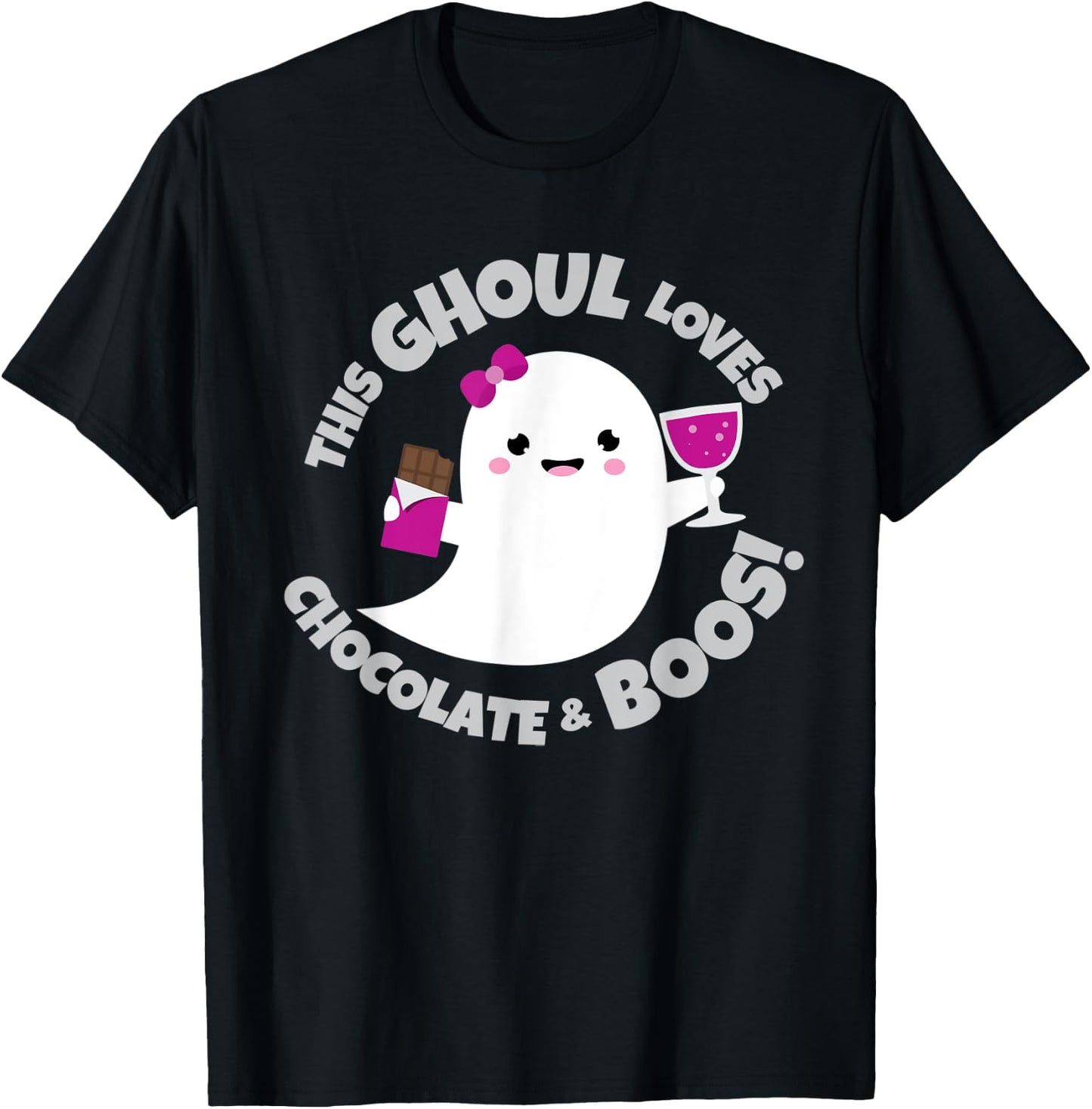 Wine Chocolate Lover Funny Quote Cute Halloween Ghost | Gift T-Shirt - T-Shirt | Black