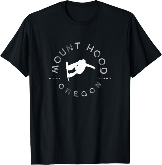 Mount Hood Oregon Graphic Vintage Snowboarding T-Shirt - T-Shirt | Black