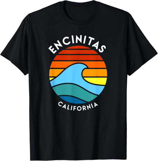 Encinitas California Retro Wave 80s T-Shirt - T-Shirt | Black