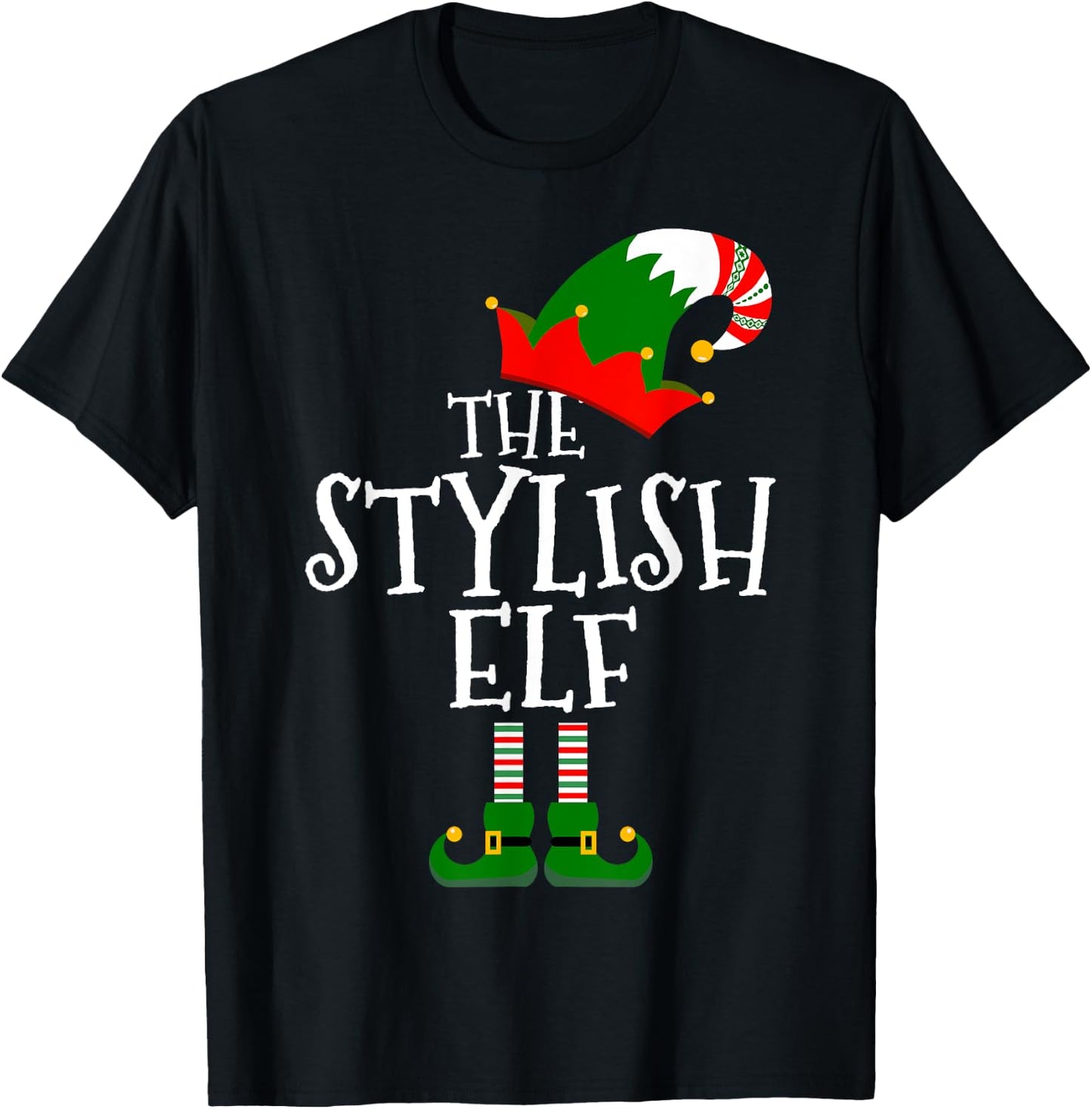 Funny The Stylish Elf Matching Family Group Gift Christmas T-Shirt - T-Shirt | Black