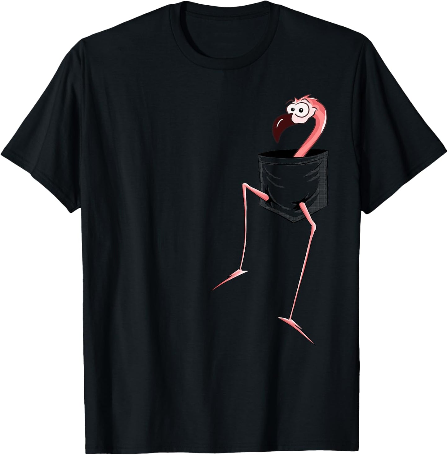 For Flamingo-Lovers l Fancy Pink Flamingo In A Pocket T-Shirt - T-Shirt | Black