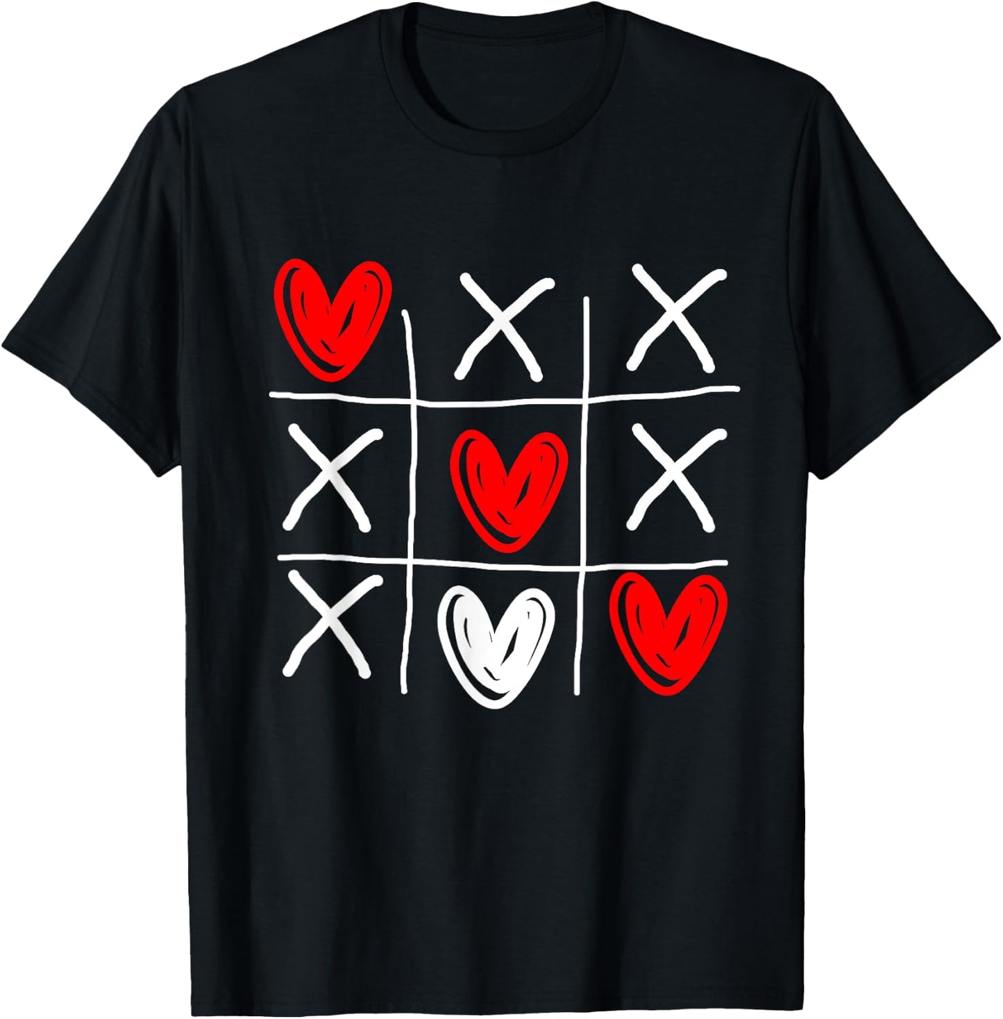Tic Tac Toe Valentine's Day Love Heart In Love Couple Gift T-Shirt - T-Shirt | Black