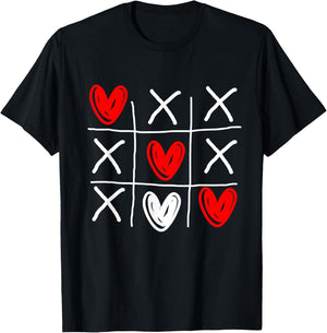 Tic Tac Toe Valentine's Day Love Heart In Love Couple Gift T-Shirt - T-Shirt | Black