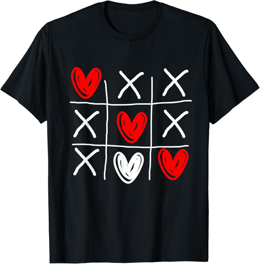 Tic Tac Toe Valentine's Day Love Heart In Love Couple Gift T-Shirt - T-Shirt | Black