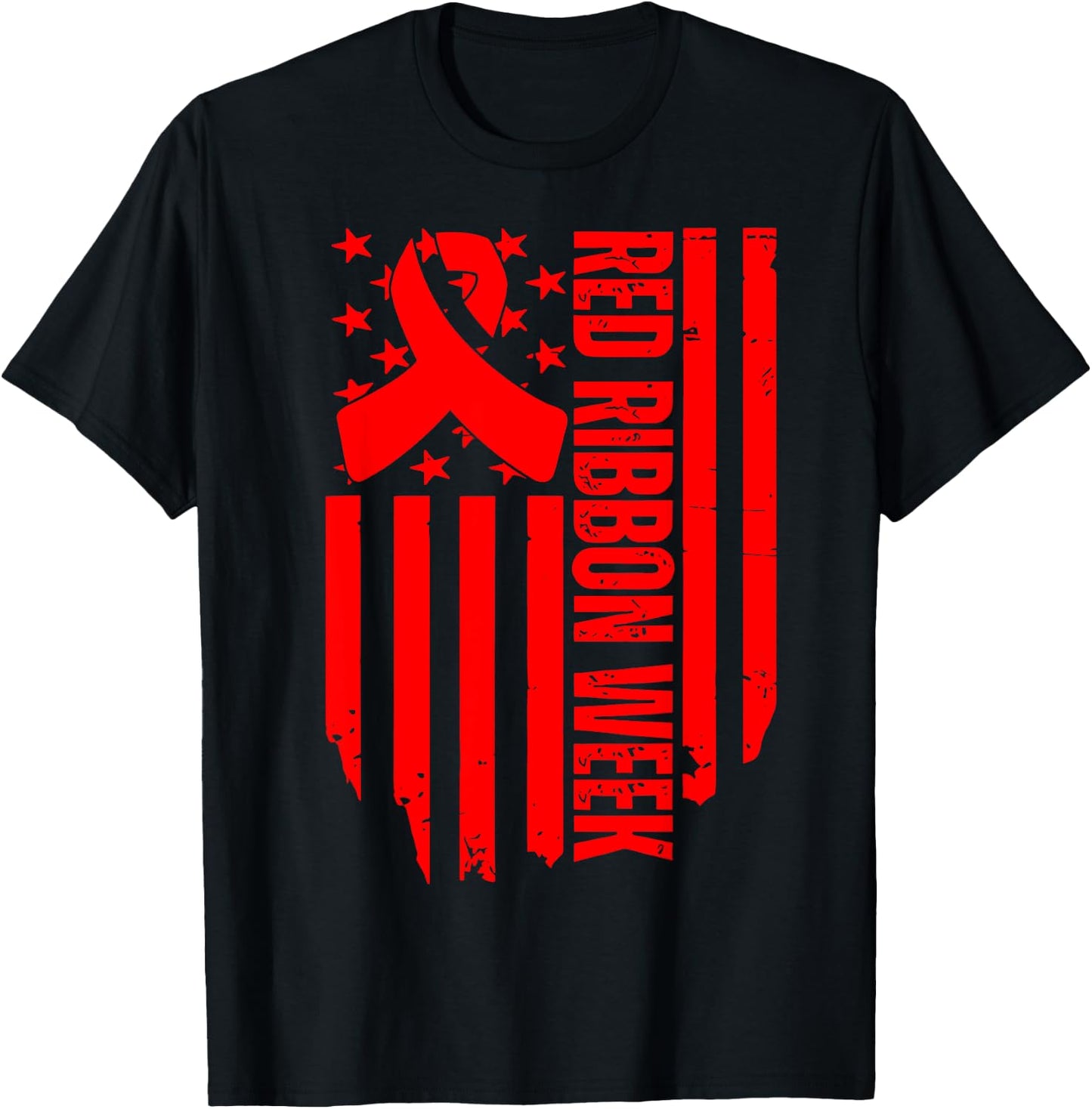 American Flag Red Ribbon Week Awareness Drug Free Anti-Drug T-Shirt - T-Shirt | Black