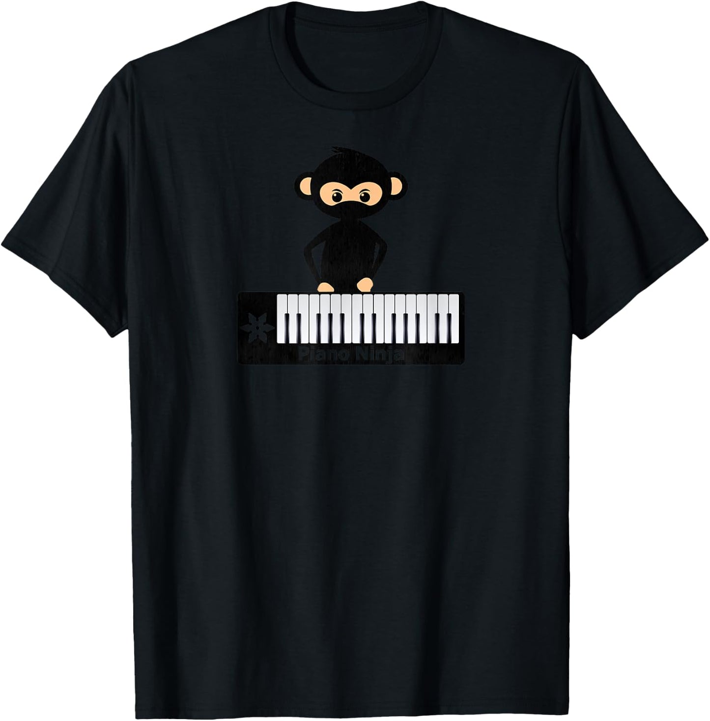 Cute Funny Monkey Ninja Piano Player Keyboard Keys T-Shirt - T-Shirt | Black