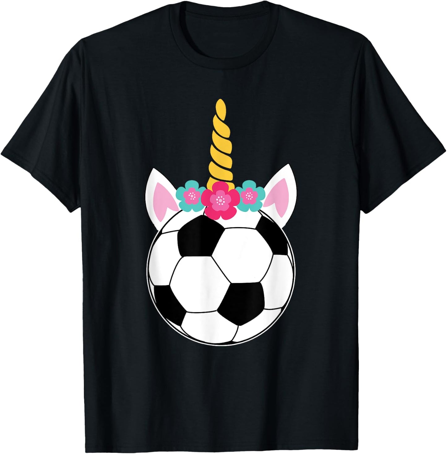 Soccicorn! Funny Soccer Unicorn Pink Sparkle Girls T-Shirt - T-Shirt | Black