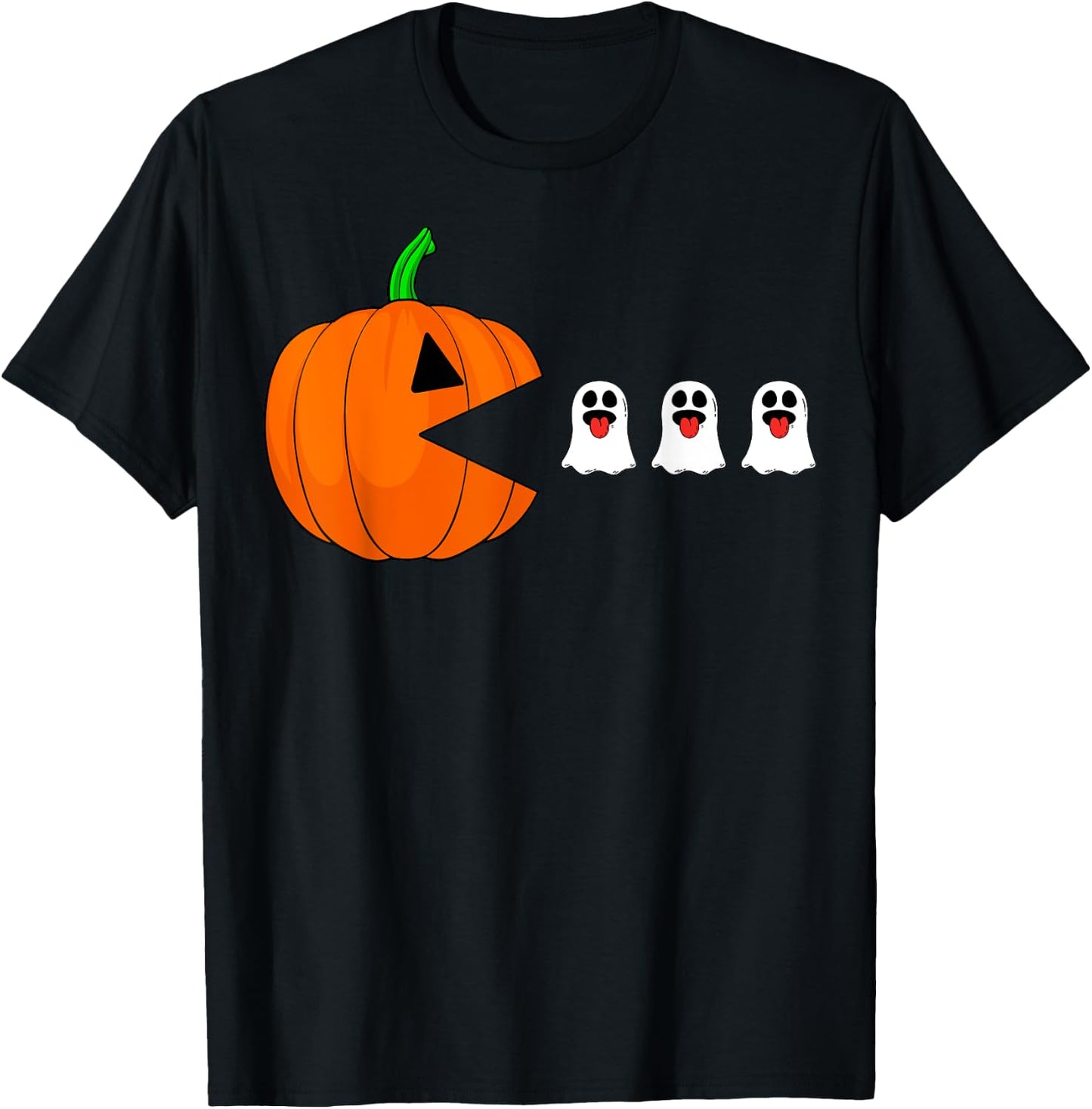 Halloween Gamer Pumpkin Eating Ghost Costume Men Boys Kids T-Shirt - T-Shirt | Black