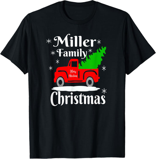 Miller Family Christmas Matching Family Shirts Old Red Truck T-Shirt - T-Shirt | Black