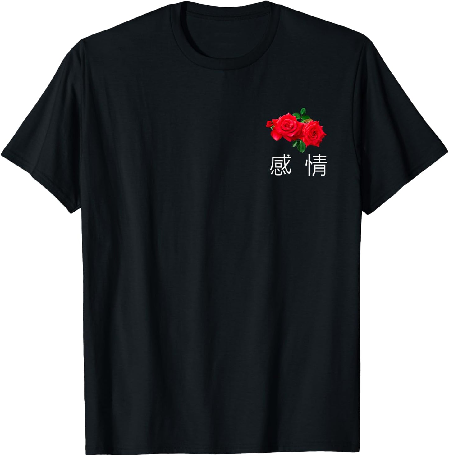 Rose with Japanese Text Aesthetic Vaporwave Shirt T-Shirt - T-Shirt | Black