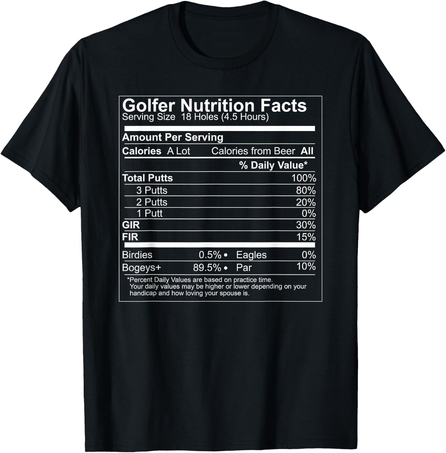 Funny Golf Golfer Nutrition Facts Golf Humor T-Shirt - T-Shirt | Black