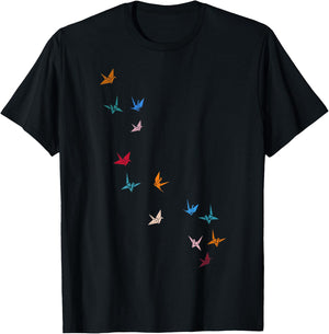 Flying Paper Cranes Birds T-Shirt - T-Shirt | Black