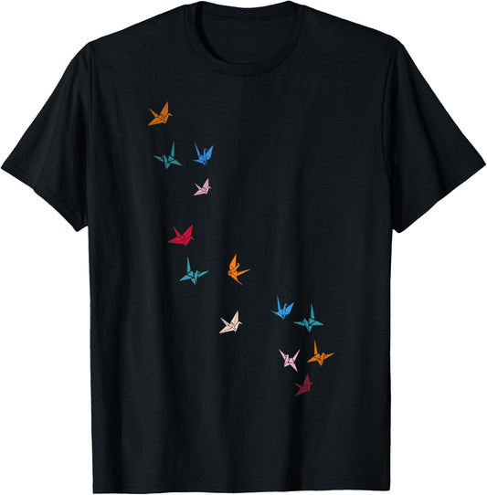 Flying Paper Cranes Birds T-Shirt - T-Shirt | Black