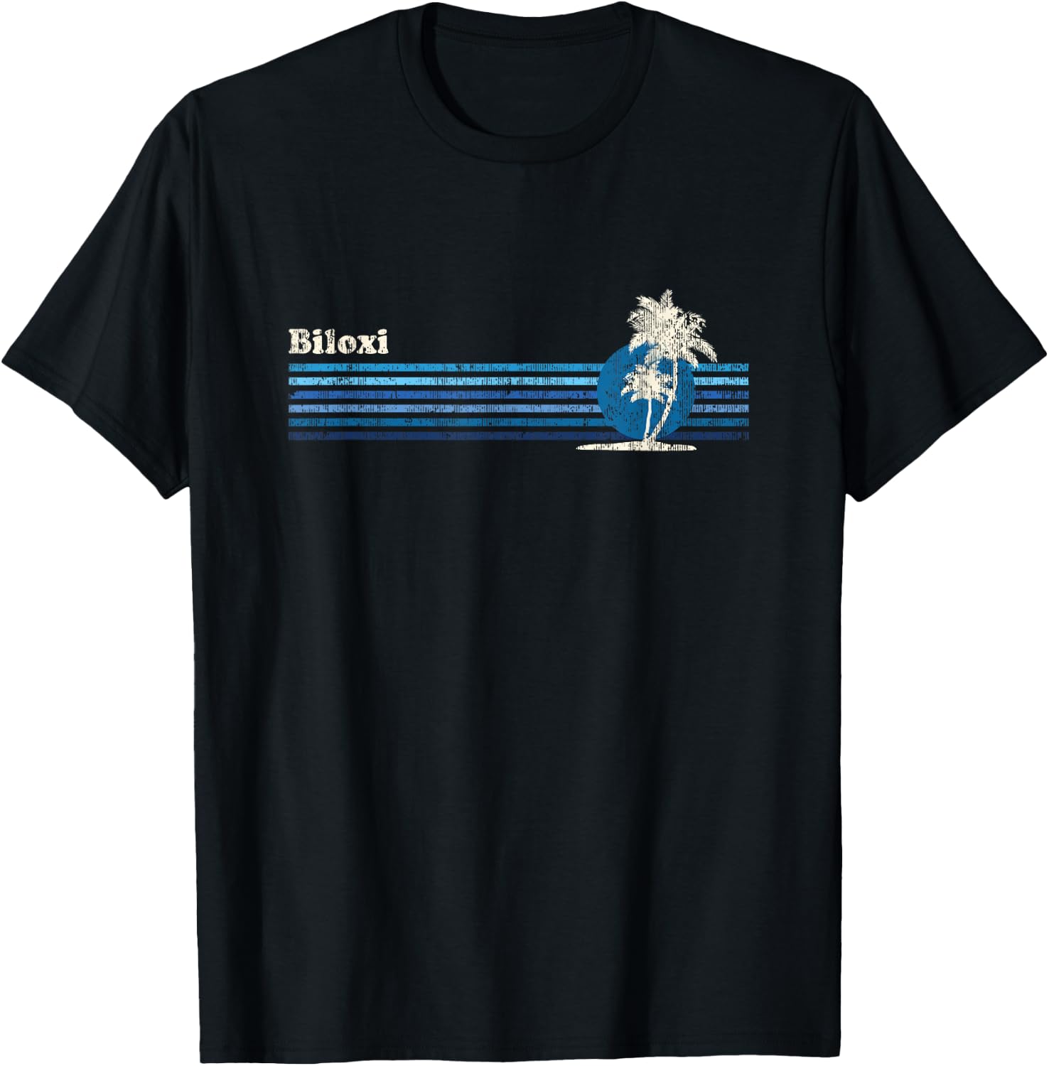 Biloxi MS Vintage 80s Palm Trees Sunset T-Shirt - T-Shirt | Black
