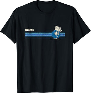 Biloxi MS Vintage 80s Palm Trees Sunset T-Shirt - T-Shirt | Black