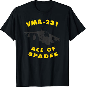 VMA-231 Ace of Spades Attack Squadron AV-8B Harrier T-Shirt - T-Shirt | Black