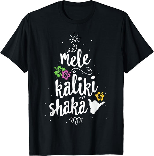 Mele Kalki Shaka Hawaii Christmas Tree Shirt Kalikimaka T-Shirt - T-Shirt | Black